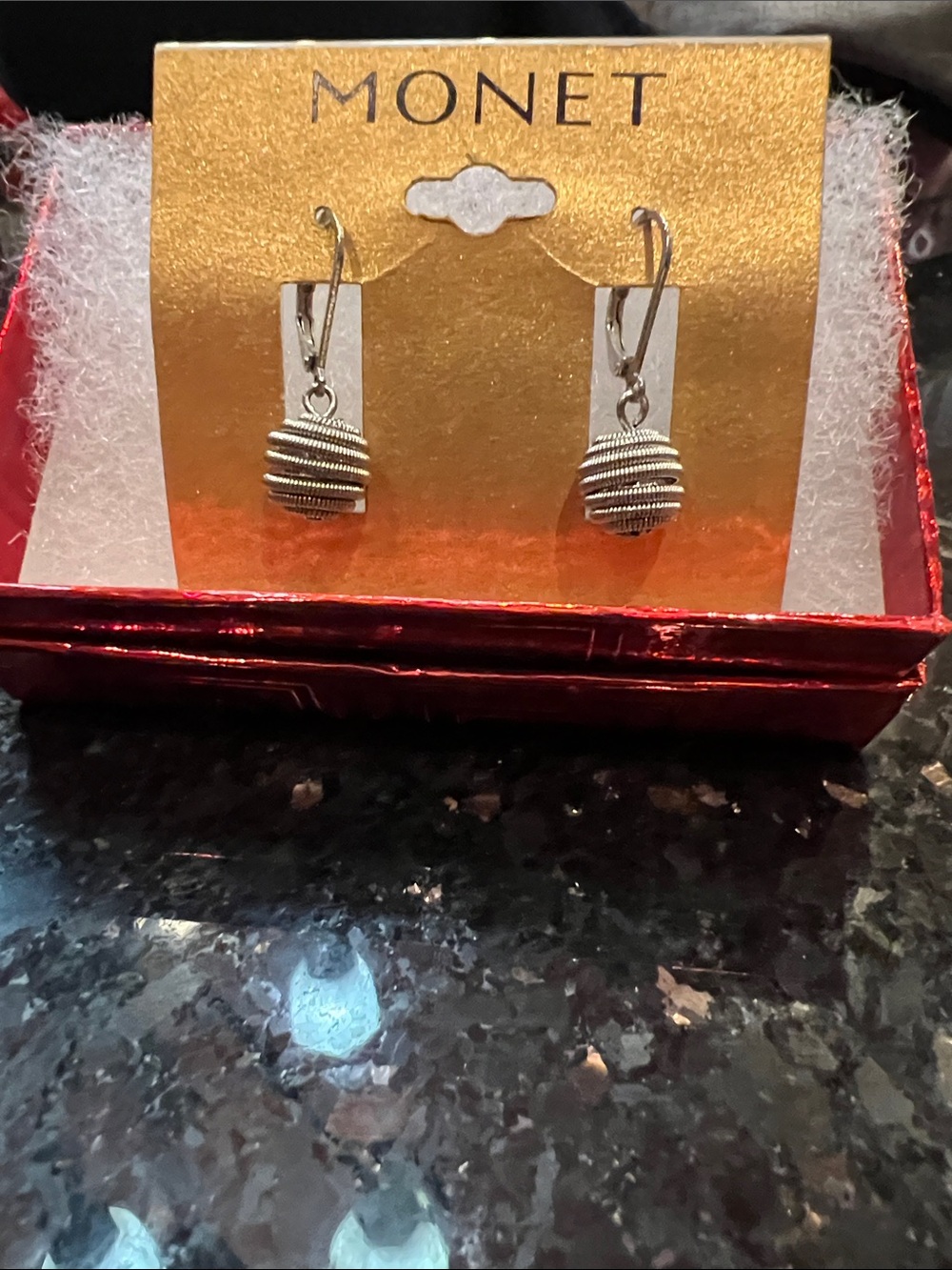 Monet Silver Ribbed Sphere Drop Earrings